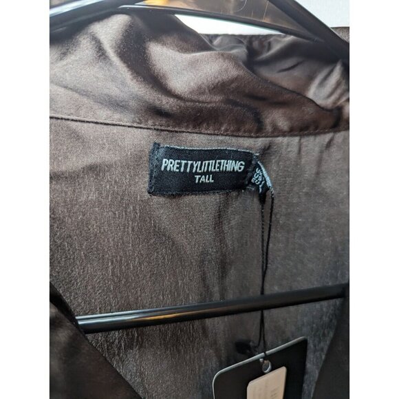 Pretty Little Thing Tall Women's Size 8 Brown Silky Long Sleeve Pajama Blouse - Picture 2 of 10